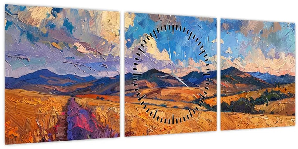 Tablou - Pictură în ulei de peisaj (cu ceas) (90x30 cm)