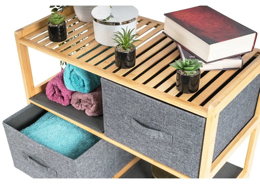 Raft din bambus cu coșuri G21, 3 rafturi, gri, 3 etaje