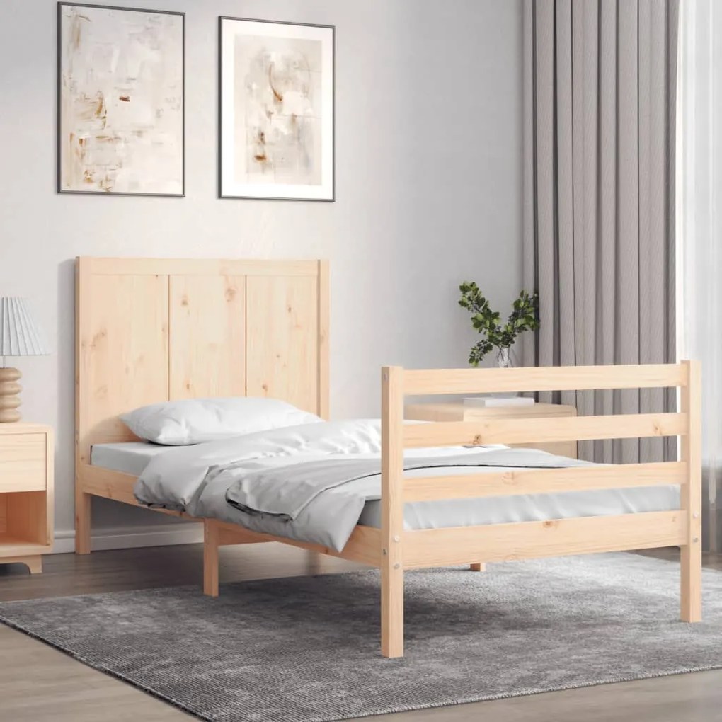 3194466 vidaXL Cadru de pat cu tăblie single mic, lemn masiv