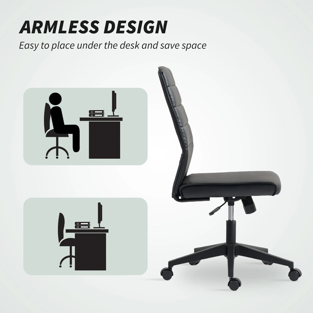 Scaun de birou ergonomic și ajustabil HOMCOM cu spătar curbat, din piele PU și oțel, 58x53x97-107 cm, Negru | Aosom Romania