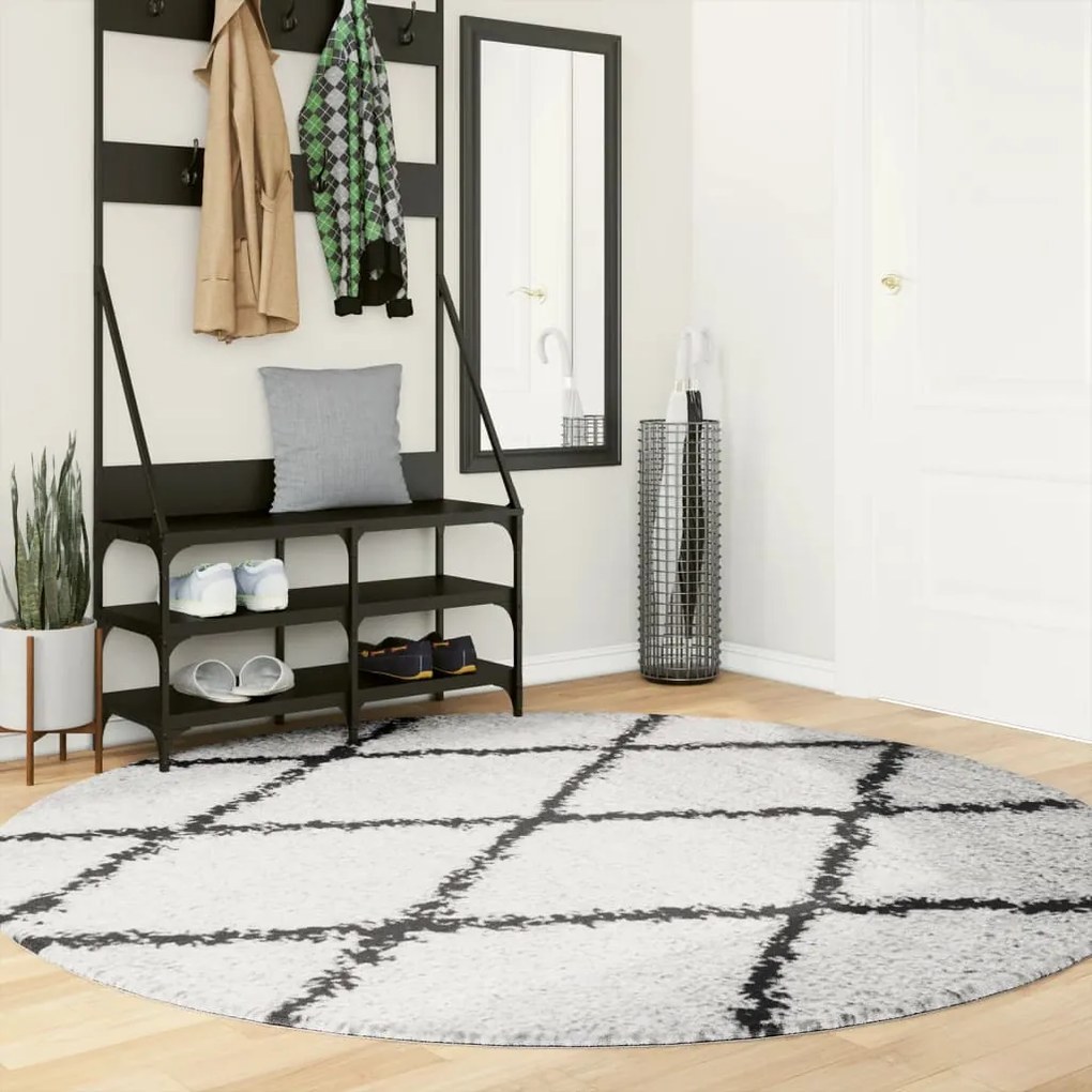 vidaXL Covor pufos &quot;PAMPLONA&quot; fire înalte negru/crem modern Ø 200 cm