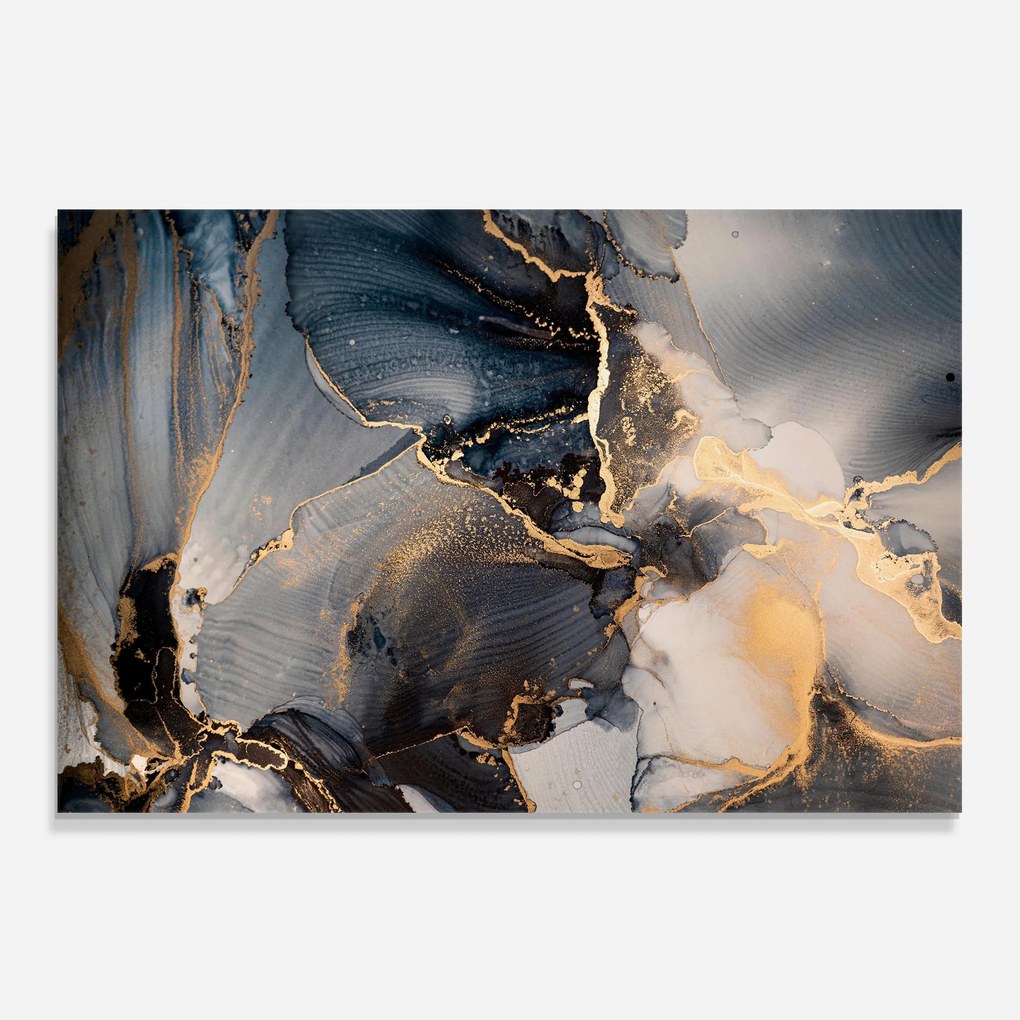 Panou Sticla Bucatarie, 80x120cm, Protectie aragaz, Antistropi, Termorezistent, Abstracte, Marble, Golden Abstract Marble