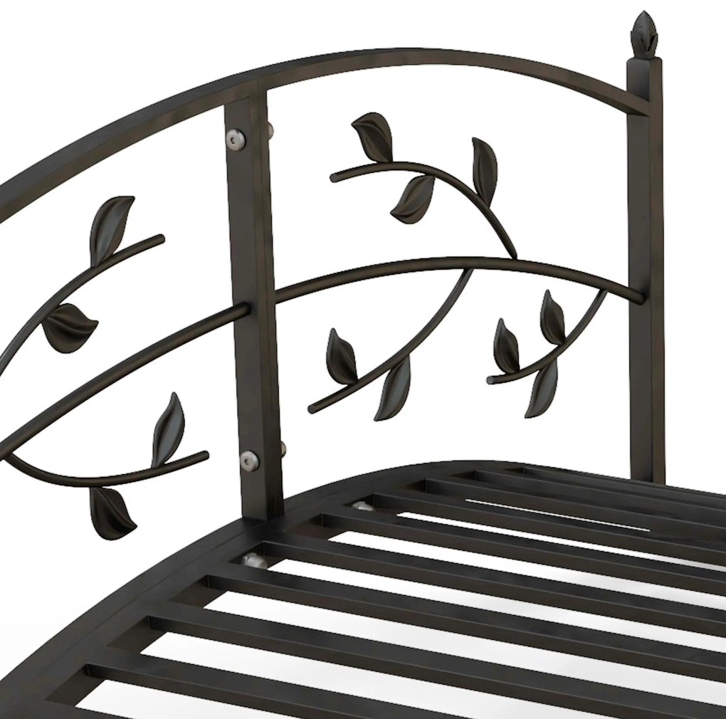 Outsunny Pod de grădină - pod de bazine - decor grădină dim. 119L x 67l x 47H cm cu balustradă motive de viță de vie oțel negru | Aosom Romania