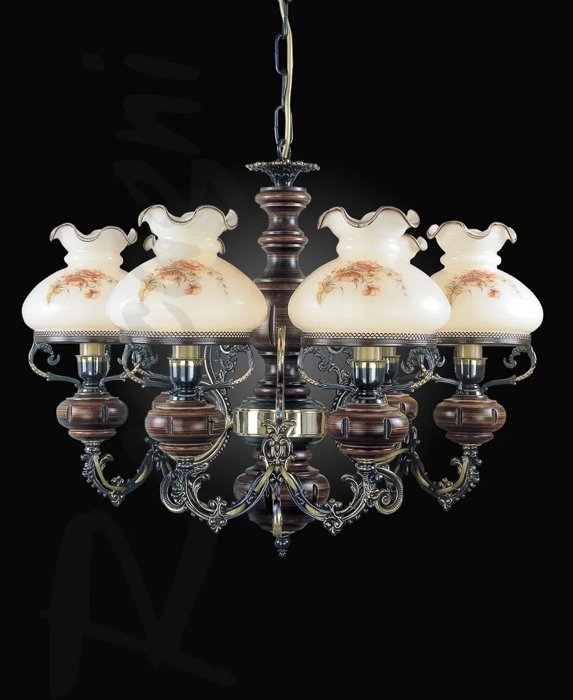 Candelabru cu 6 brate design italian din alama cu lemn 624