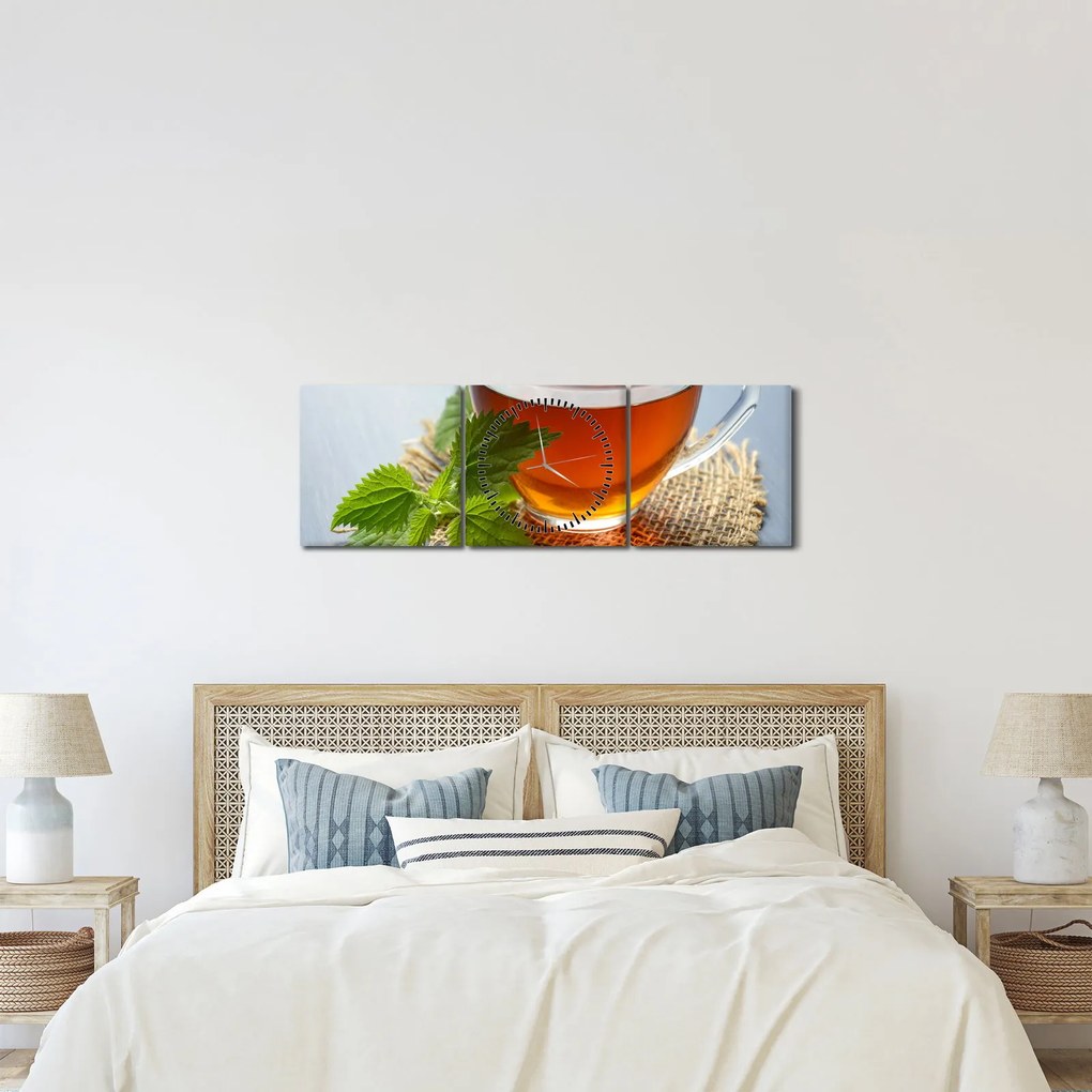 Tablou cu ceașca cu ceai (cu ceas) (90x30 cm)