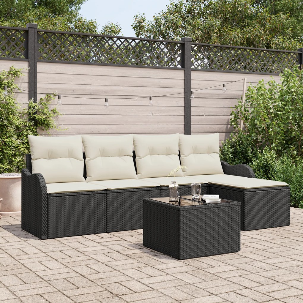 vidaXL Set de canapele pentru grădină cu pernă 6 pcs Negru Rattan poli
