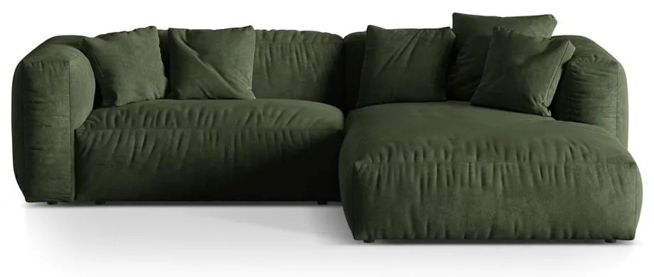 Colțar modular verde cu tapițerie din catifea (cu colț pe partea dreaptă/cu șezlong) Martina – Micadoni