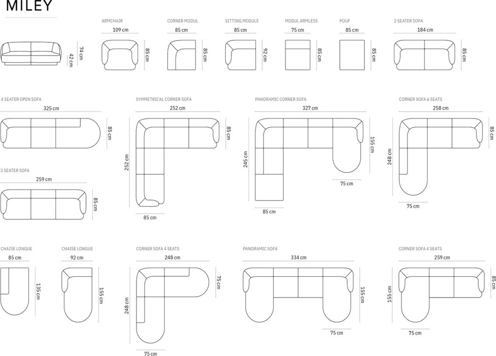 Coltar dreapta 4 locuri, Miley, Micadoni Home, BL, 259x155x74 cm, catifea, bej deschis