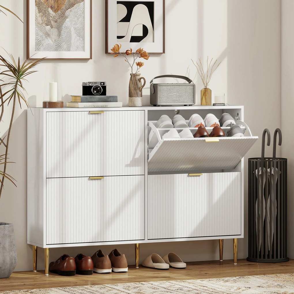 HOMCOM Dulap de pantofi pentru 20 de perechi de pantofi cu 4 sertare rabatabile Alb | Aosom Romania