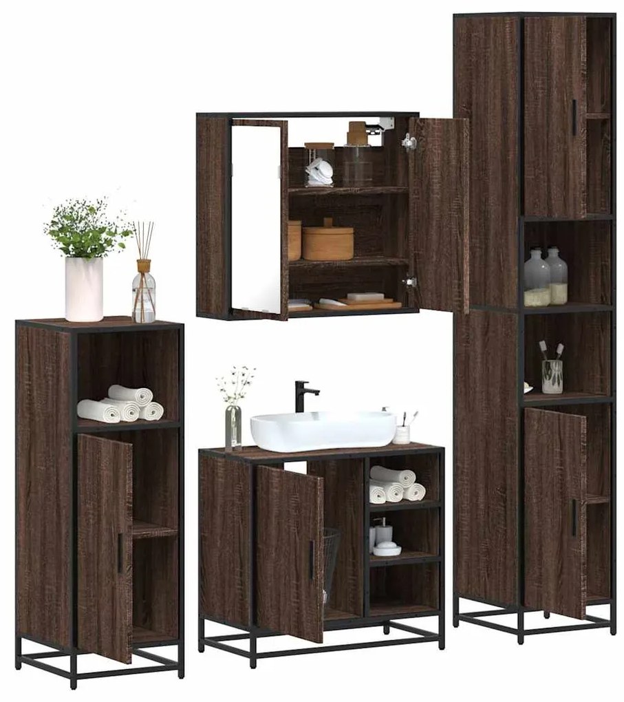 vidaXL Set de mobilier de baie din 4 piese din lemn de stejar maro