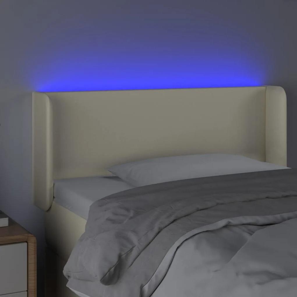 Tablie de pat cu LED, crem, 103x16x78 88 cm, piele ecologica 1, Crem, 103 x 16 x 78 88 cm