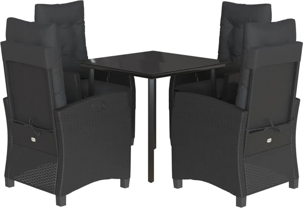vidaXL Set mobilier de grădină cu perne, 5 piese, negru, poliratan