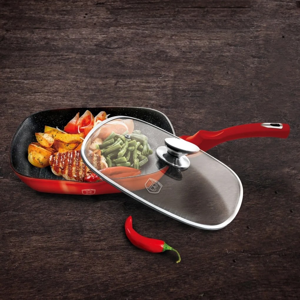 RESIGILAT - Tigaie grill cu capac 28 cm Berlinger Haus Burgundy Metalic Line BH 1613N