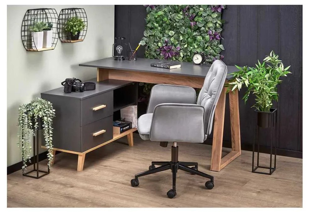 Birou Edwin de colț, antracit / stejar wotan