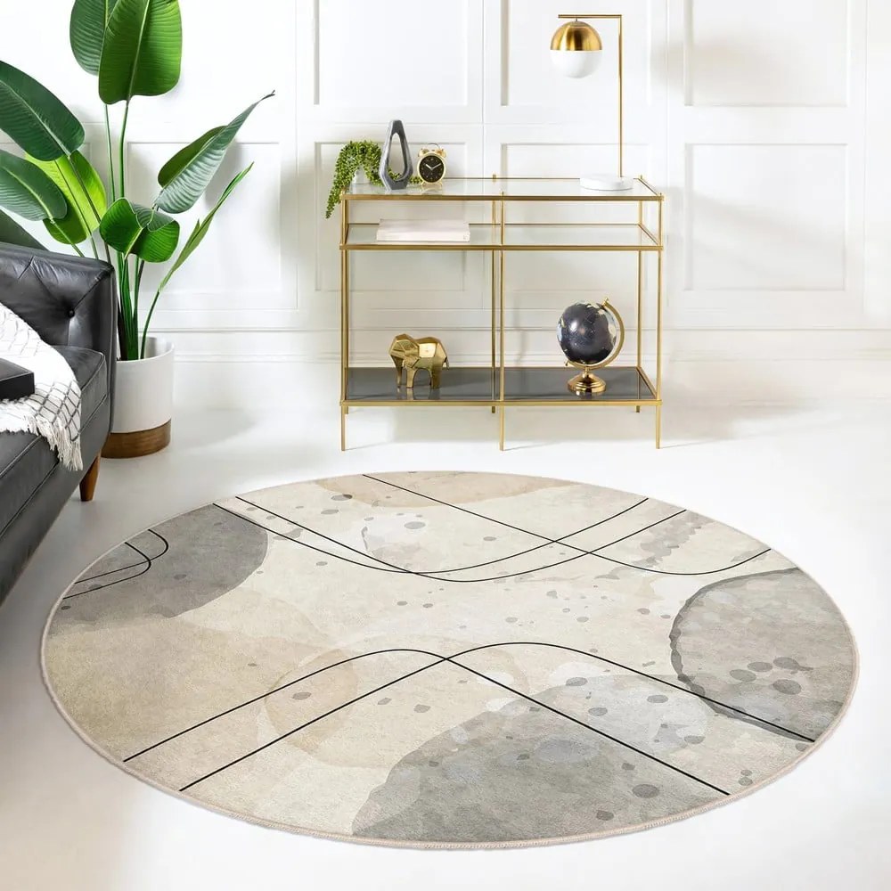 Covor bej lavabil rotund ø 120 cm Simple Lines – Mila Home