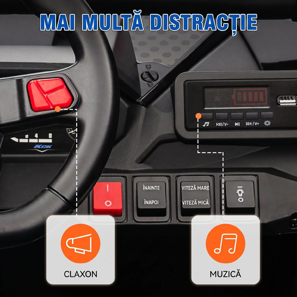 AIYAPLAY Mașină Electrică pentru Copii cu 2 Locuri, 3 Viteze, Muzică și Telecomandă, 117x72x67 cm, Albastru | Aosom Romania