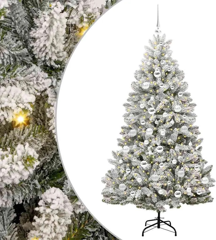 vidaXL Brad de Crăciun artificial Verde și alb 180 cm PVC și Metal