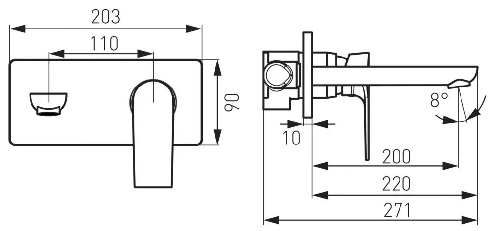 Baterie lavoar baie incastrata crom lucios, pipa 220 mm, Ferro Algeo Square 220 mm