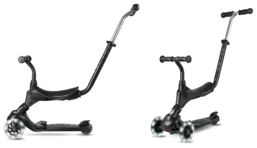 QPlay - Trotinetă pentru copii SEMA PRO 5în1 cu roți LED, neagră