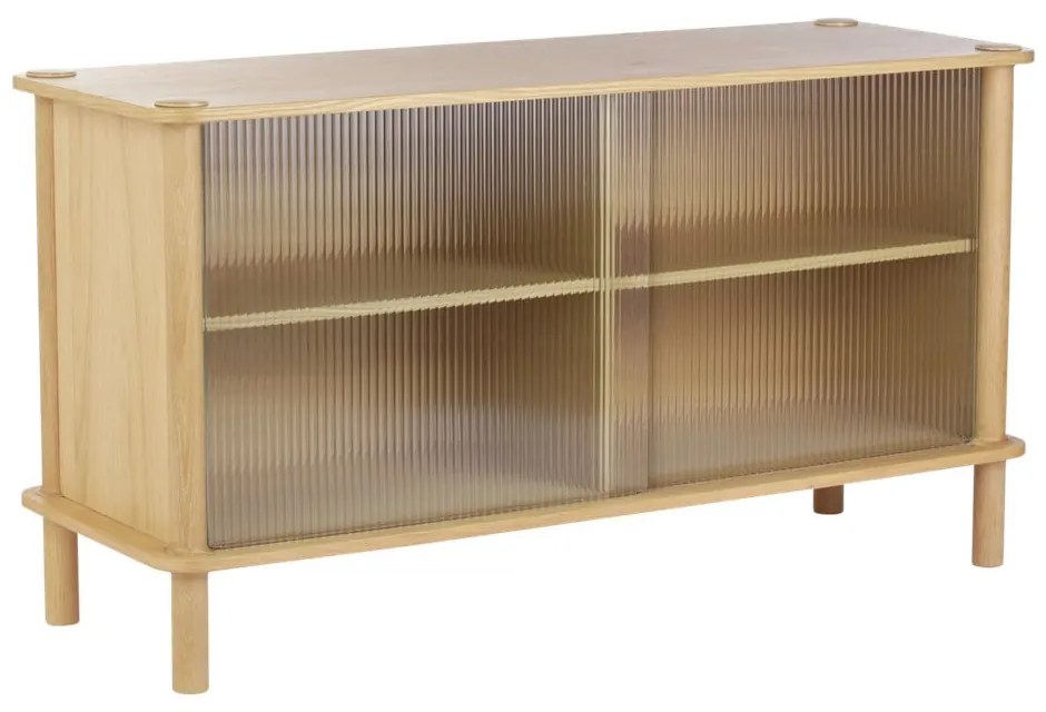 Vitrină în culoare naturală din lemn de stejar cu ușă glisantă 135x73,5x48 cm Italic – UMAGE