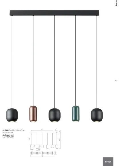 Lustră pe cablu Redo 01-3481 BOOM 5xGU10/10W/230V negru/verde/maro