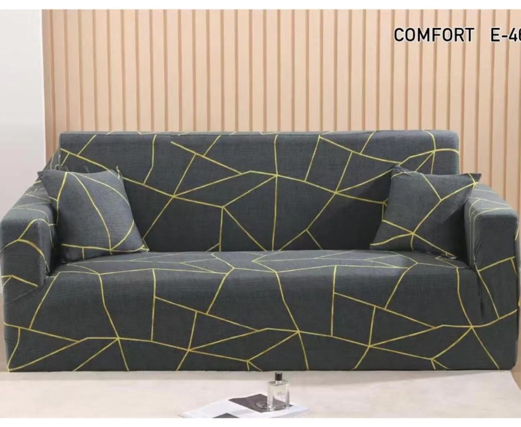 Set huse elastice pentru canapea 3 locuri si 2 fotolii, cu brate, spandex, gri antracit, HES-79