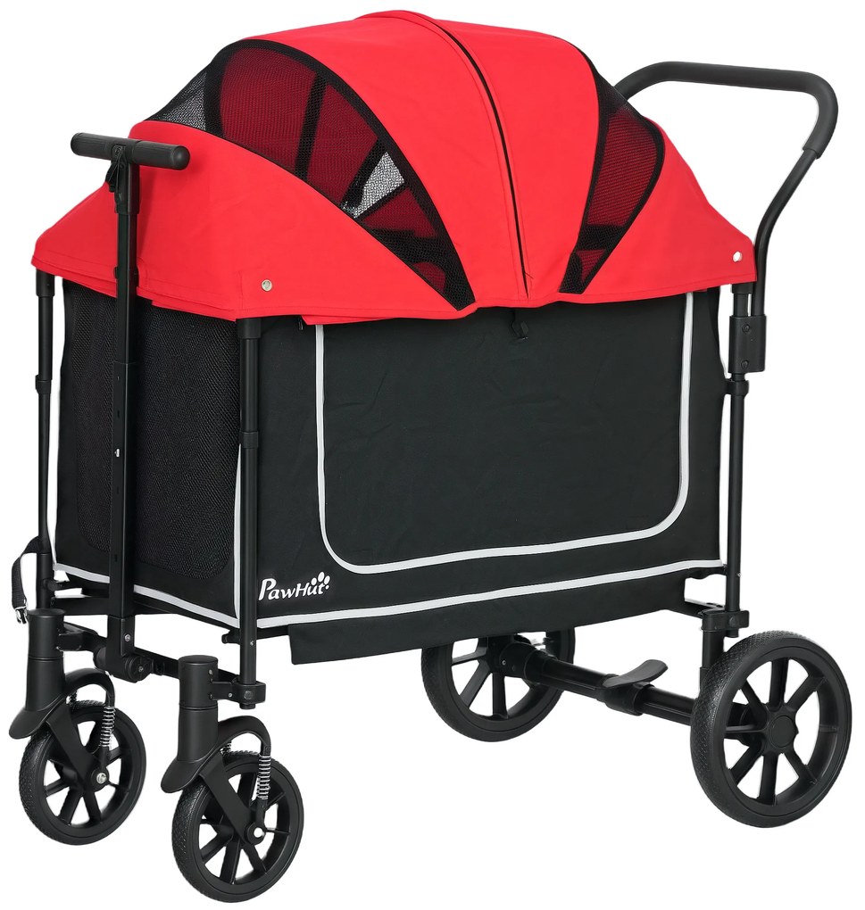 PawHut Hundewagen Hundebuggy pliabil pentru câini și pisici de până la 30 kg 110 x 65 x 102 cm Rot | Aosom Romania