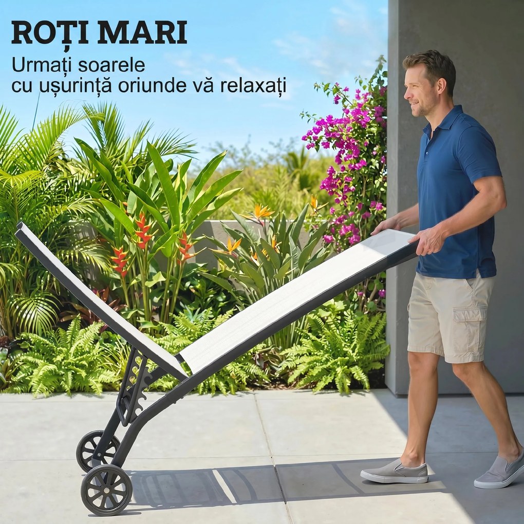 Outsunny Set de 2 Șezlonguri Rabatabile pe 5 Niveluri, Șezlonguri din Aluminiu și Țesătură Respirabilă, 66x165x102 cm, Albastru | Aosom Romania