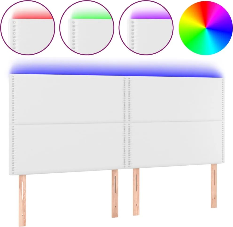 vidaXL Tăblie de pat cu LED, alb, 200x5x118/128 cm, piele ecologică