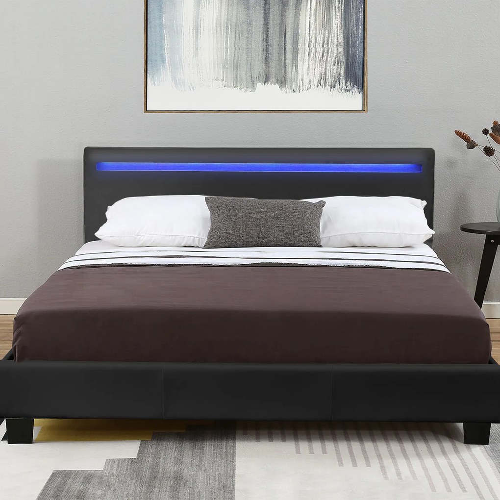 Pat tapitat "Verona" 120 x 200 cm cu iluminare LED negru