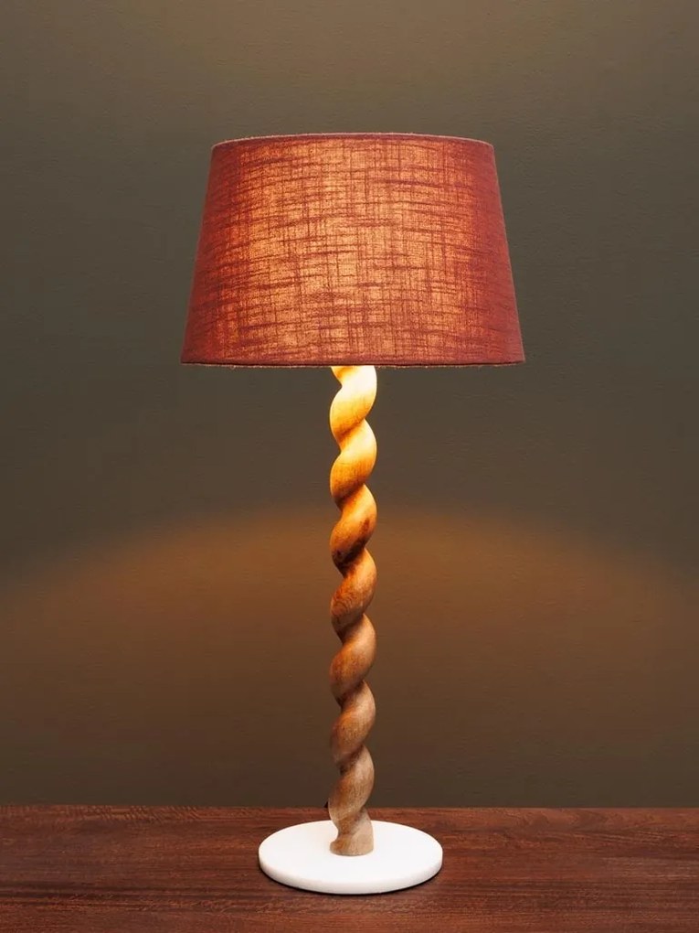 Lampa de masa, din lemn de mango, cu abajur din bumbac, Swirl
