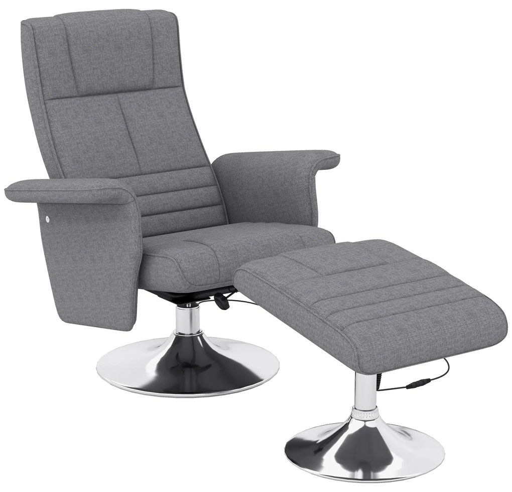 HOMCOM Fotoliu de masaj și reclinabil cu suport pentru picioare, din material textil cu efect de in, 78x90x93 cm, Gri Închis | Aosom Romania