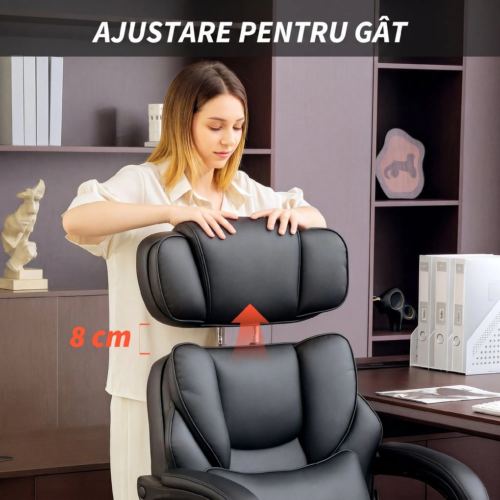 HOMCOM Scaun de Birou din Piele PU cu Suport pentru Picioare, Tetieră și Suport Lombar | Aosom Romania