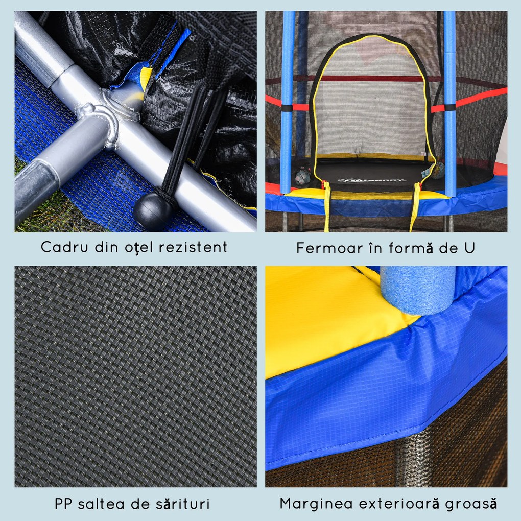 HOMCOM Trambulina Elastica Ø140x160Acm pentru Copii de 3 Ani, Trambulina Elastica cu Plasa de Protectie si Corzi Bungee, Albastru | Aosom Romania