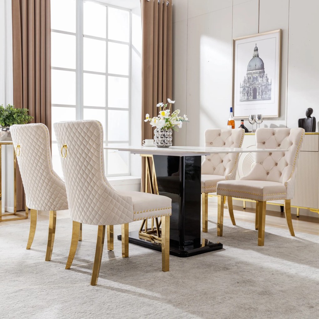 Set de 4 scaune de sufragerie tapițate în catifea, Bej | Aosom Romania