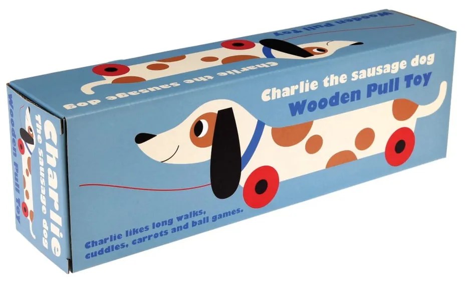Jucărie - cățel din lemn pe roți Rex London Charlie The Sausage Dog, lungime 31,5 cm
