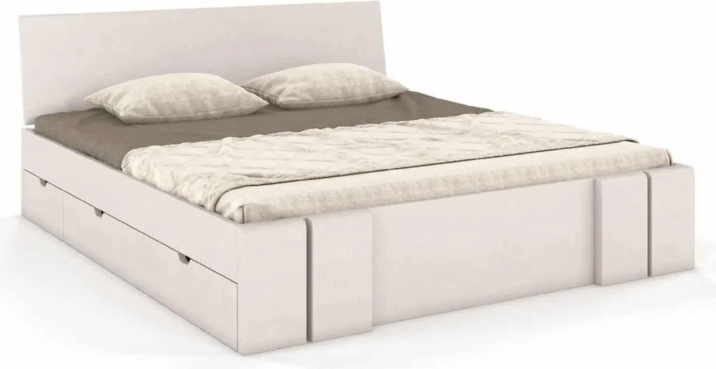 Pat lemn masiv TerraCraft Model 4 cu Sertar Fag Personalizabil - 200x200, Alb Pur