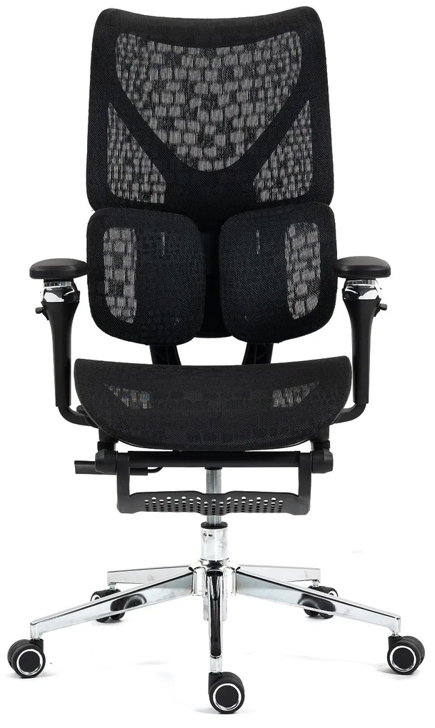 ErgoPro X866 Scaun ergonomic, Sezut Translatie, cotiere 6D, Tetiera 3D, Spătar reglabil pe 5 trepte, Suport lombar 3-Zone, Suport picioare, Baza Metalica, Full Mesh, Negru