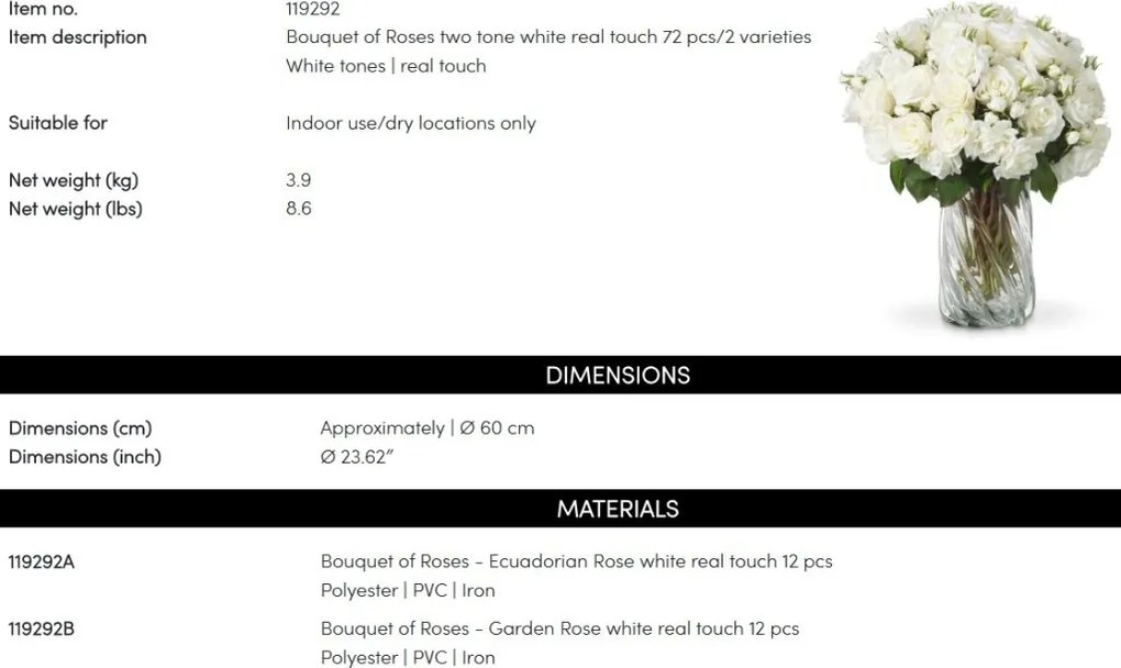 Buchet artificial LUX din 72 de trandafiri albi, Roses