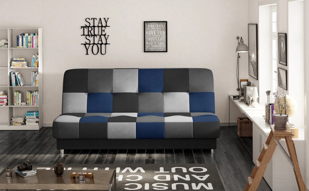 Canapea trei locuri Canoro (gri + negru + albastru). Promo -17%. 1025438