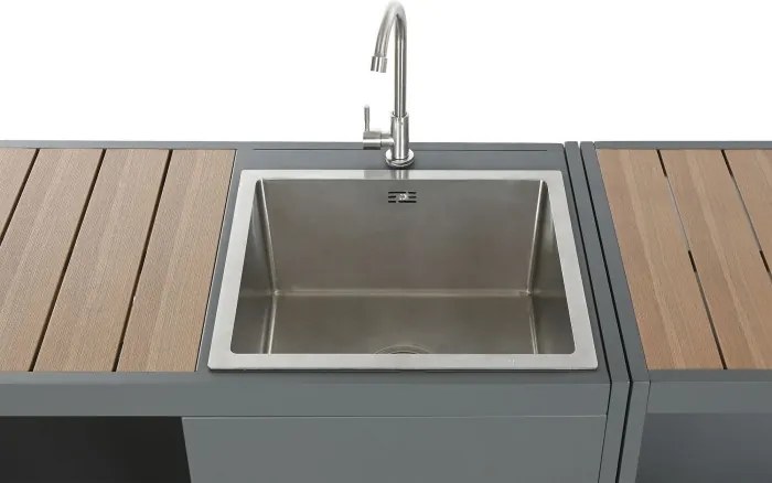 Set bucătărie de exterior din aluminiu și lemn compozit, 236 x 50 x 91 cm, „Isla Outdoor Kitchen Set"