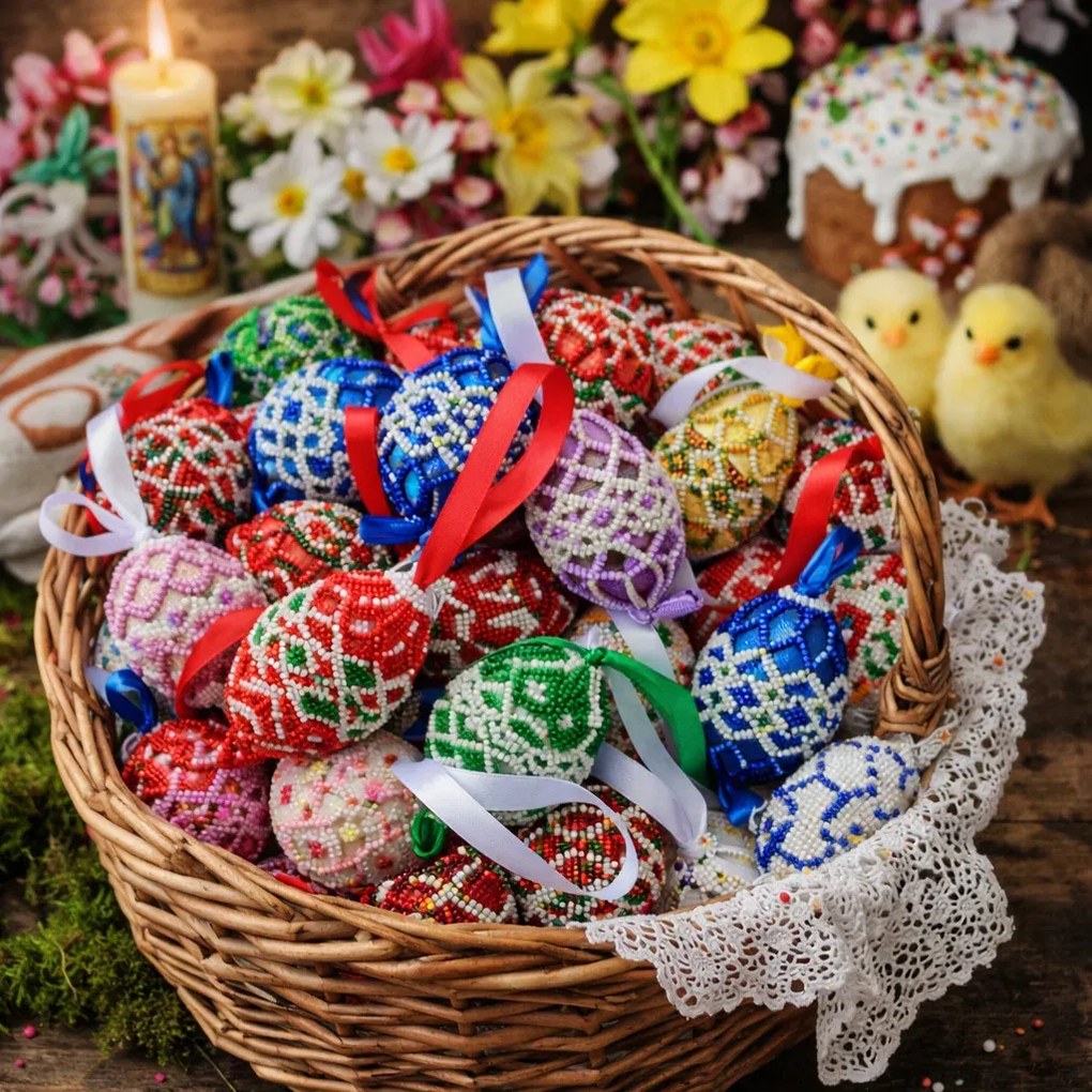 Set 10 oua de lemn vopsite pentru Paste 7x4 cm ,   decor pascal