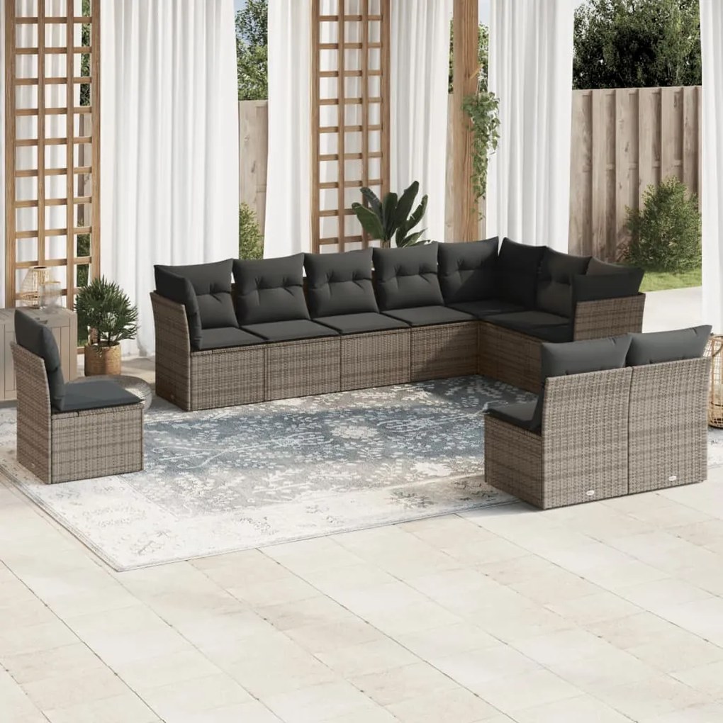 3217800 vidaXL Set mobilier de grădină cu perne, 10 piese, gri, poliratan