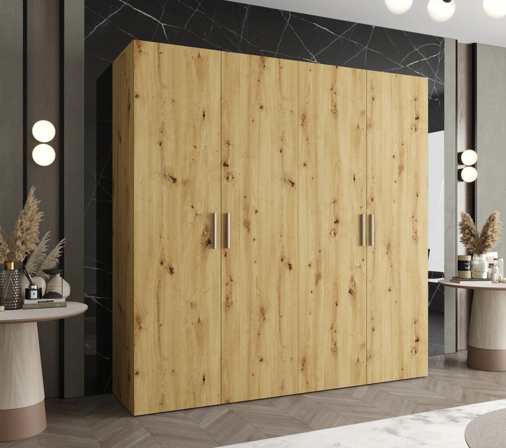 Dulap de haine 200 cm Borry 1 (Stejar artisan + Argintiu). 1125768