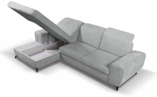 Colțar extensibil tapițat ALTA, cu spațiu de depozitare, formă L, orientare stânga, gri