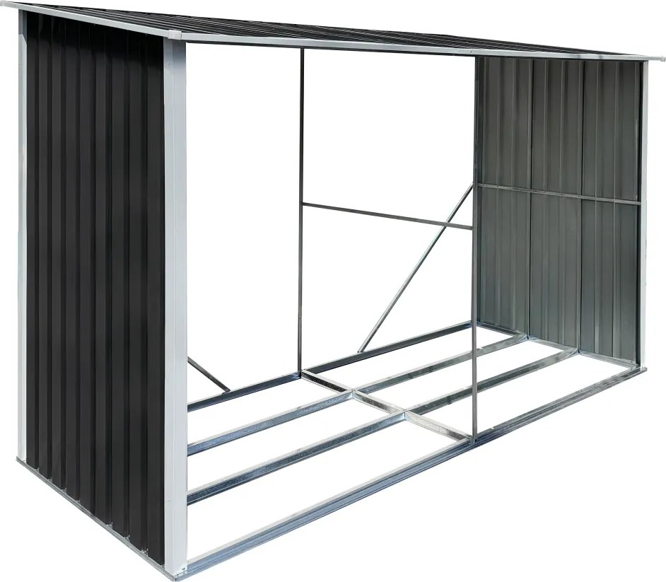 Magazie pentru lemn, antracit/alb, 302x121,5x191 cm, DARYL TIP 3