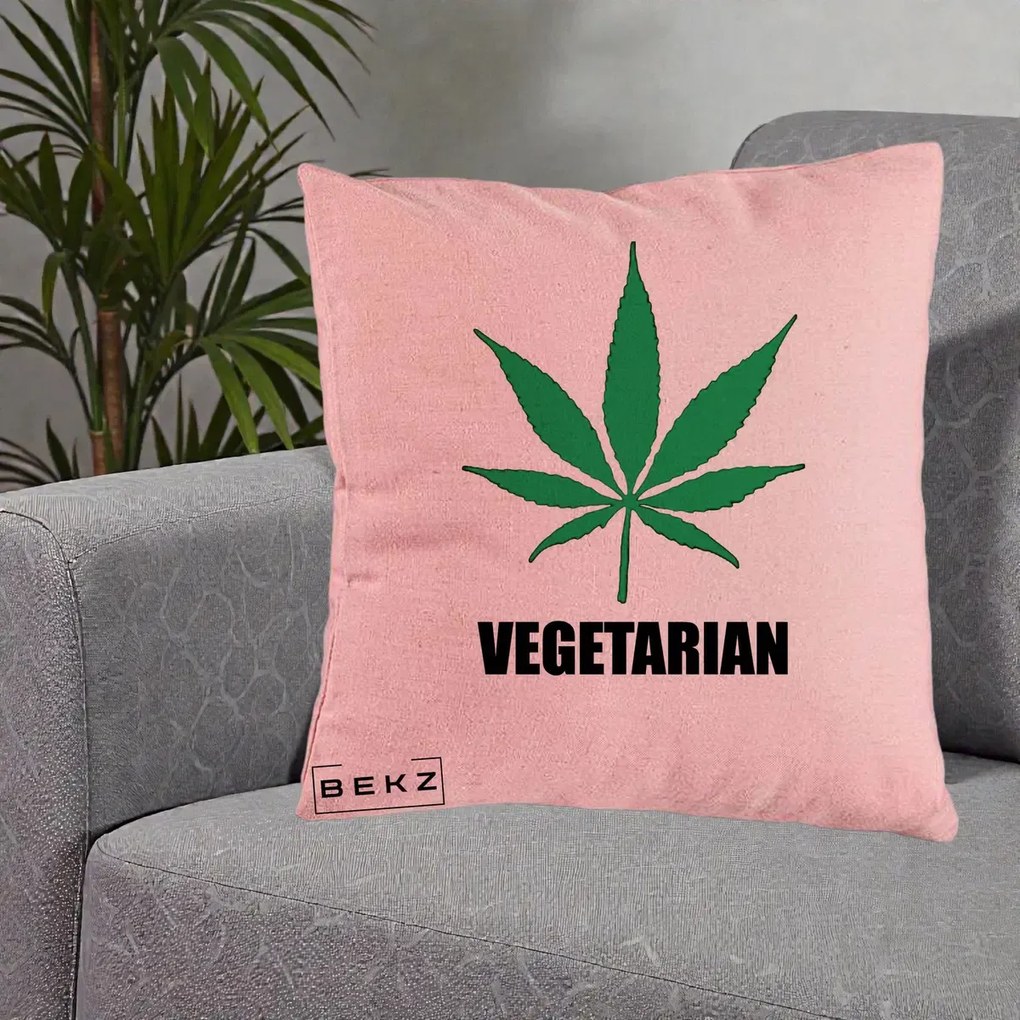 Perna Decorativa Vegetarian cu Frunza, 40x40 cm, Roz, Husa Detasabila, Perna Inclusa, BEKZ®