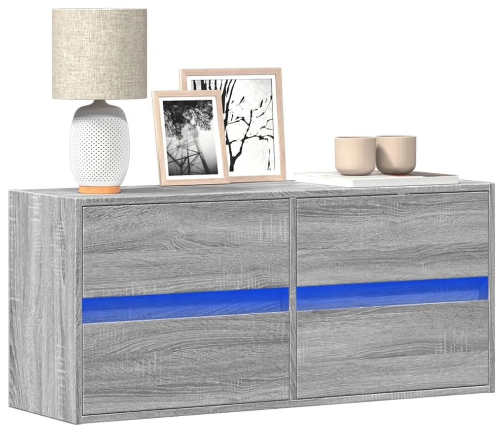 vidaXL Comodă TV de perete cu lumini LED, gri sonoma, 100x31x45 cm