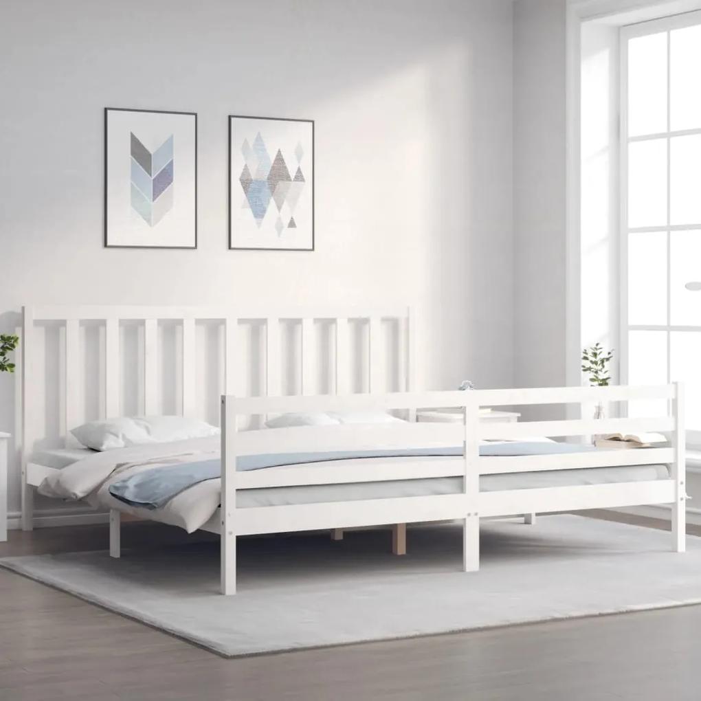 3193807 vidaXL Cadru de pat cu tăblie Super King Size, alb, lemn masiv