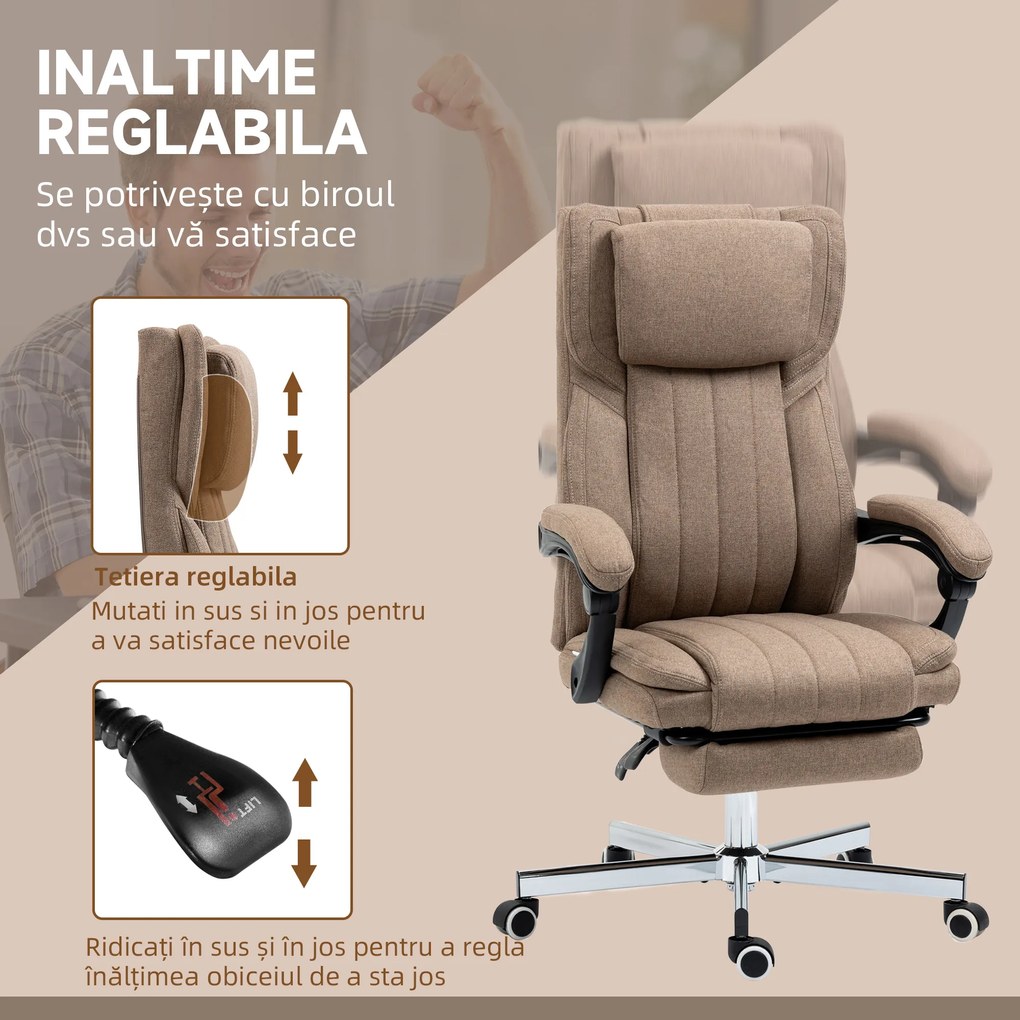 Vinsetto Scaun Rabatabil pentru Birou cu 6 Puncte și 5 Moduri de Masaj, Tetieră și Telecomandă, 65x61x105-113 cm, Maro | Aosom Romania